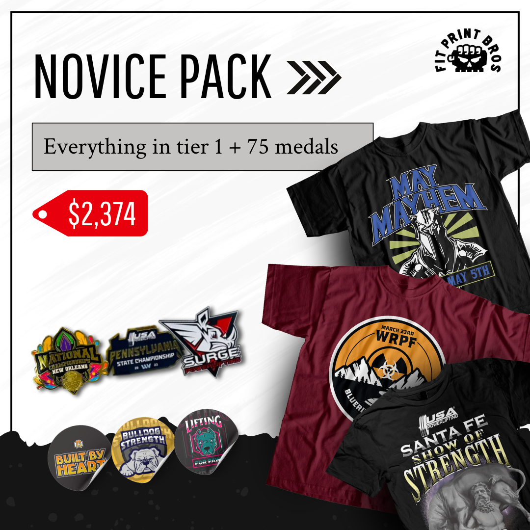 Novice Event Merchandise Pack – Custom Shirts, Stickers, Medals & Artwork